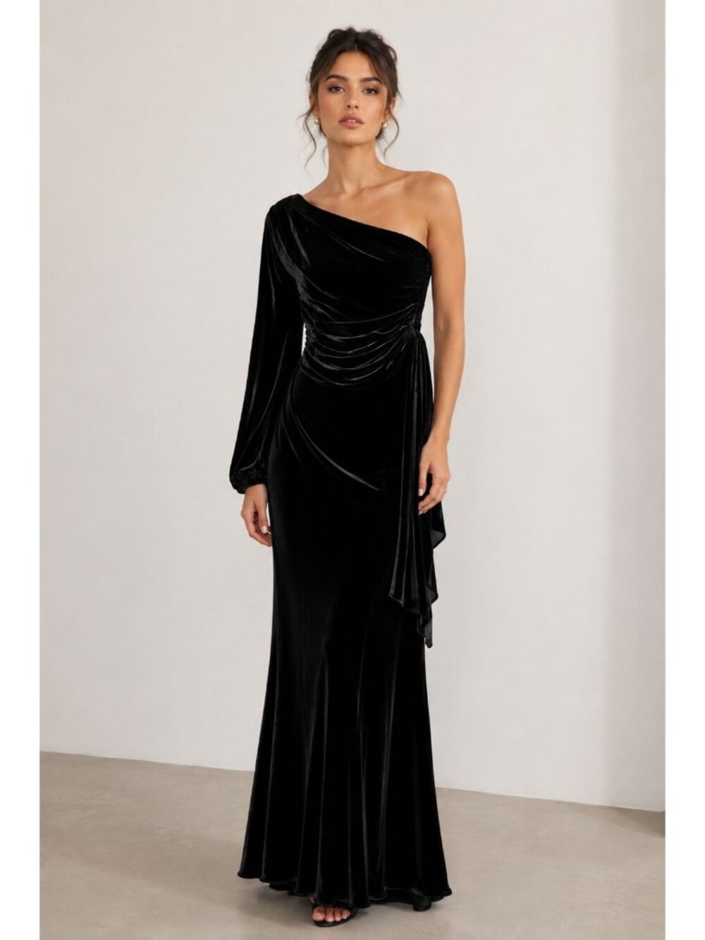 NWT $1842 Maria Lucia Hohan Amaris Velvet One Shoulder Gown Black Size 10